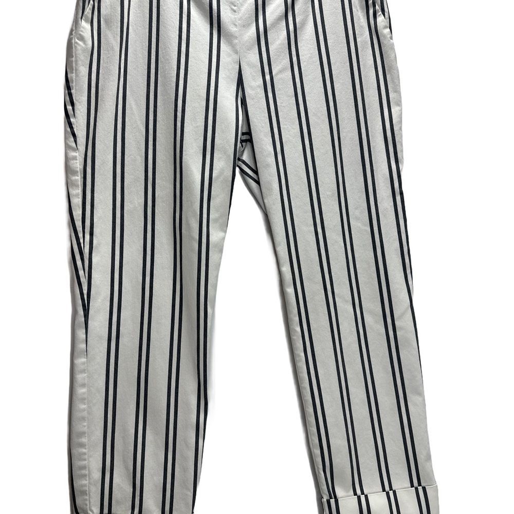 7th Avenue Black and White Striped Cuffed Capri Pants Size L